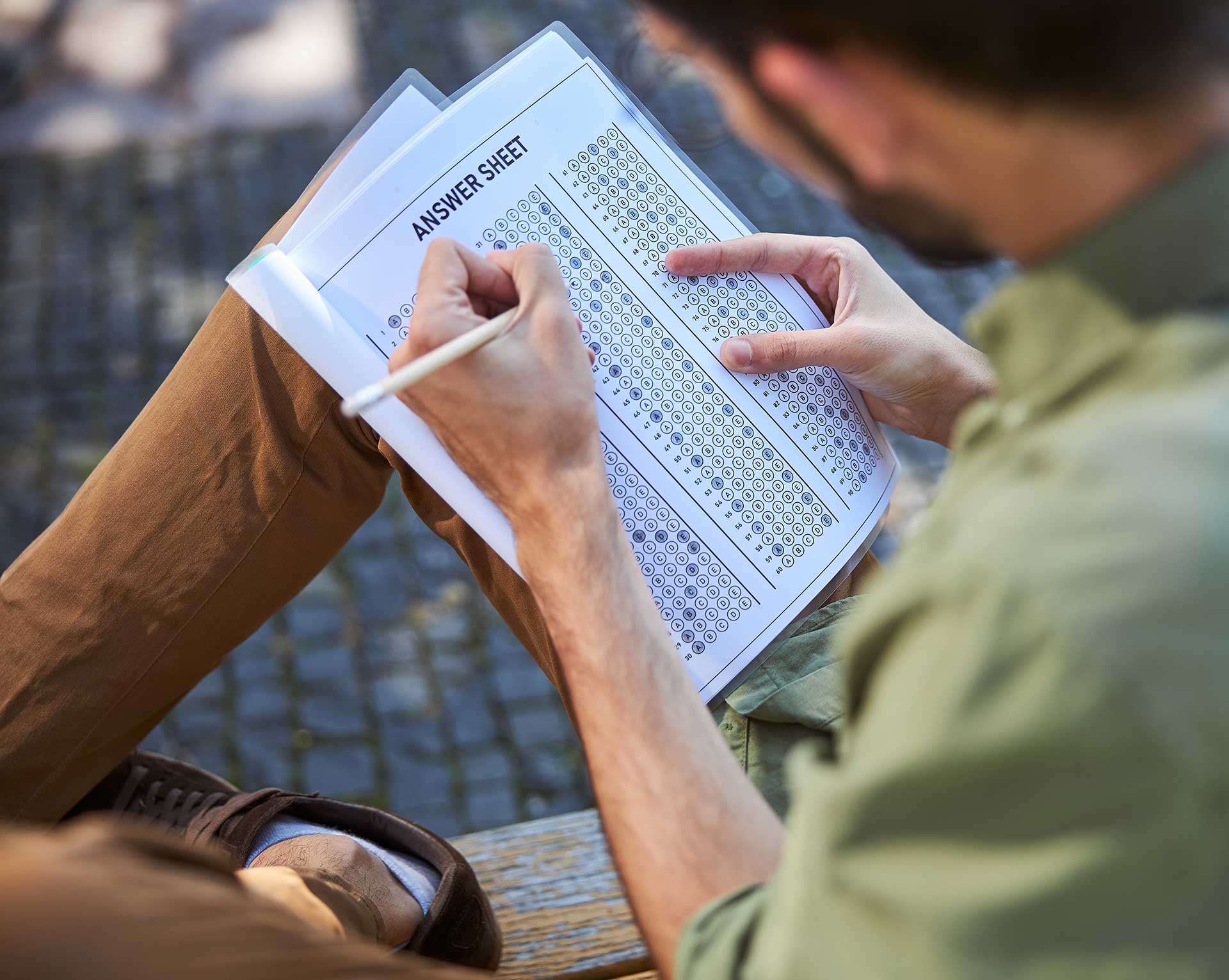 young man doing iq test